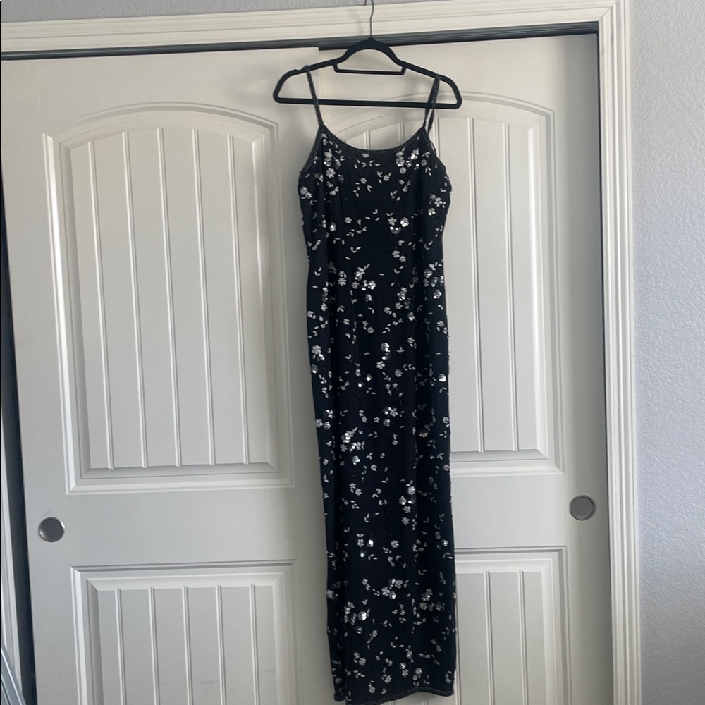Papell Boutique Black and White Floral Maxi Dress